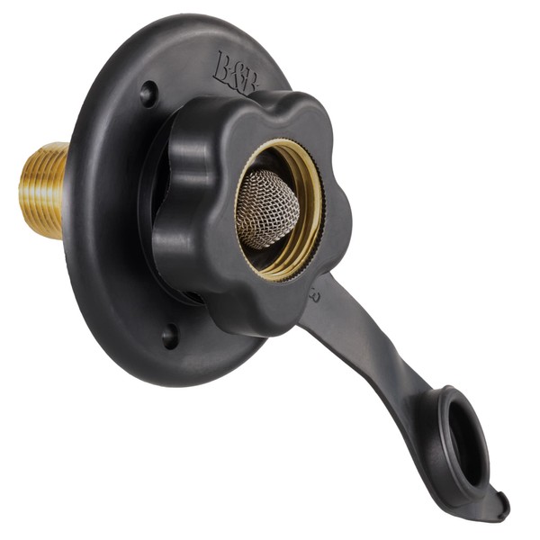 RecPro RV City Water Fill Inlet | Black | Optional Hose Elbow | Flange Brass with Check Valve | Camper | Trailer | Marine (No Hose Elbow) | Made in America