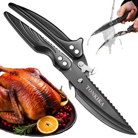 TONKIKA Heavy Duty Kitchen Scissors for Food, Poultry, Chicken, Bone Cutting - 10.2-Inch, Black