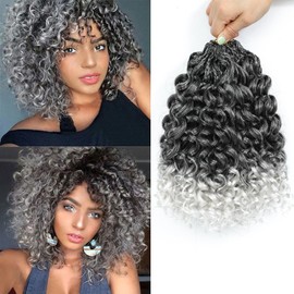 Pre looped Gogo Curl Crochet Hair 10 Inch 8 Packs Water Wave Ocean Wave Curly Crochet Hair for Black Women Deep Twist Synthetic Braiding Hair Extensions (TGrey, 10inch)