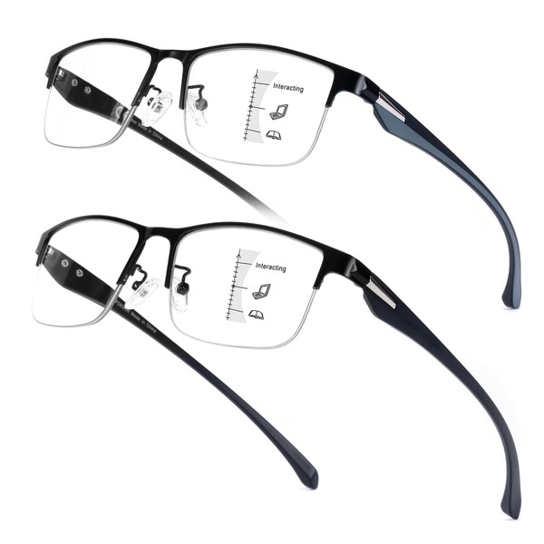 SKYOAK 2 Pack Mens Premium Progressive Multifocus Reading Glasses, TR90