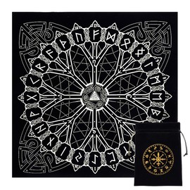 CREATCABIN Altar Cloth Viking Runes Celestial Constellation Tarot Deck Spiritual Tapestry Tablecloth Sacred Cloth Astrology with Tarot Card Bag for Divination Witchcraft Pagan 19.49 x 19.49 Inch