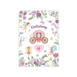 Minkocards 12 Invitation Cards for 4th Children's Birthday Fairies Princess Girls Invitation Fourth Girls Birthday Invitations