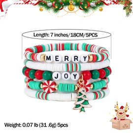 Christmas Bracelets For Women Beaded Stackable Holiday Gifts New Year Red White And Green Atmosphere Blessing Snowflake Pine Tree Accessories Stretch Friendship Bracelets Jewelry Sets