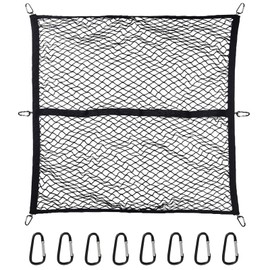 Hochelastisches Gepäcknetz Auto 120x120cm bis 210x210cm - Ladungssicherungsnetz mit 8 Stahlkarabinern für Kofferraum Netz - Robustes Kofferraumnetz Auto für SUV, Transporter,Wohnmobile Bett Organizer