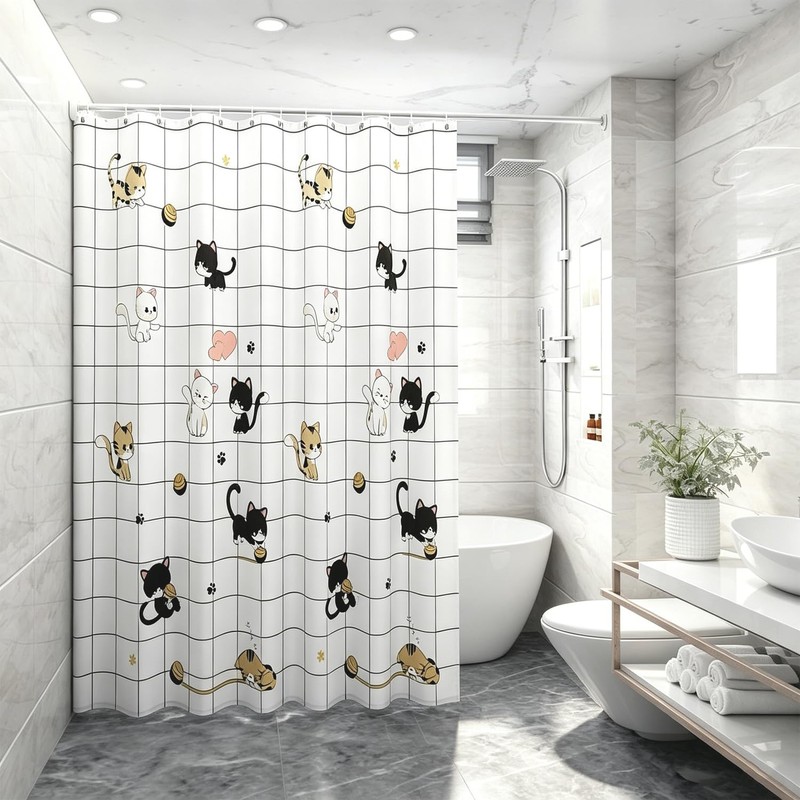 huipinghu Shower Curtain, Cats, 180 x 180 cm (71 x