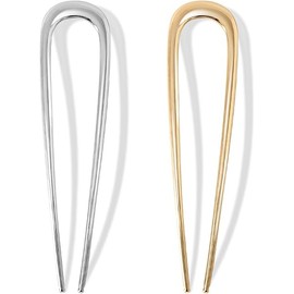 2Pcs French Hair Pins for Thick Hair, Metal French Twis Hair Pins for Women Girls, U-Shaped French Pin for Buns, 5.5 Inches Large French Pins Hairstyle Accessories (Silver, Gold)