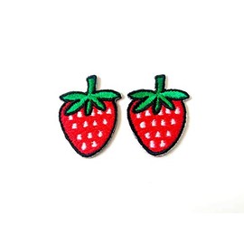 TH Set of 2 Tiny Mini Red Strawberry Cute Fruit Cartoon Patch Embroidered Sew on Iron on Patch for Backpacks Jeans Clothing
