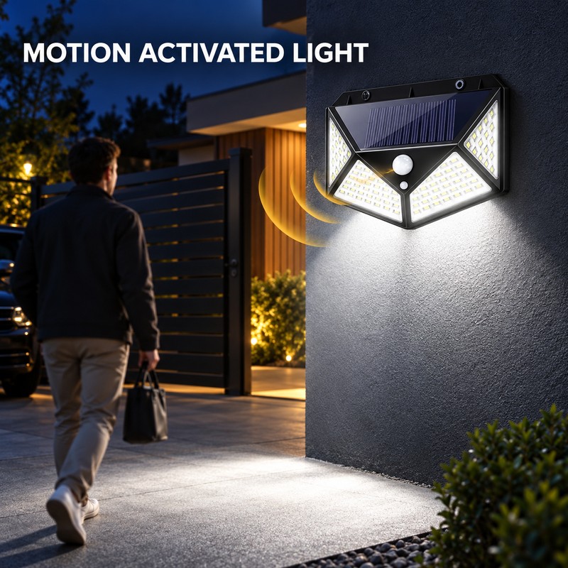 100-LED Solar Motion Sensor Wall Lights, 270° Wide Angle, 1/2/4/6-Pack