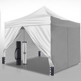 Foristrail 10x10ft Commercial Pop Up Canopy Tent with Removable Sidewalls, Waterproof Adjustable Height Outdoor Gazebo Sun Shelter, Heavy Duty UPF 50+ Party Tent for Camping & Events - White