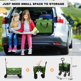 SAILARY Collapsible Wagon 352LBS Capacity, Foldable Large Wagons Carts, Heavy Duty Outdoor Folding Wagon with All-Terrain Wheels, Utility Garden Beach Wagon with Storage Bag Green