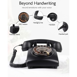 MCHEETA Audio Guest Book for Wedding, Rotary Phone Design with Retro Style - Guest Book Telephone Record Customized Voice Message for Your Wedding, Party and Gathering, Black