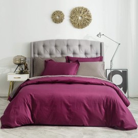 SUSYBAO 2 Piece Duvet Cover Set Twin/Single Size 100% Natural Cotton Marsala/Burgundy Bedding Set 1 Duvet Cover with Hidden Zipper Ties 1 Pillow Sham Luxury Quality Soft Breathable Comfortable Durable