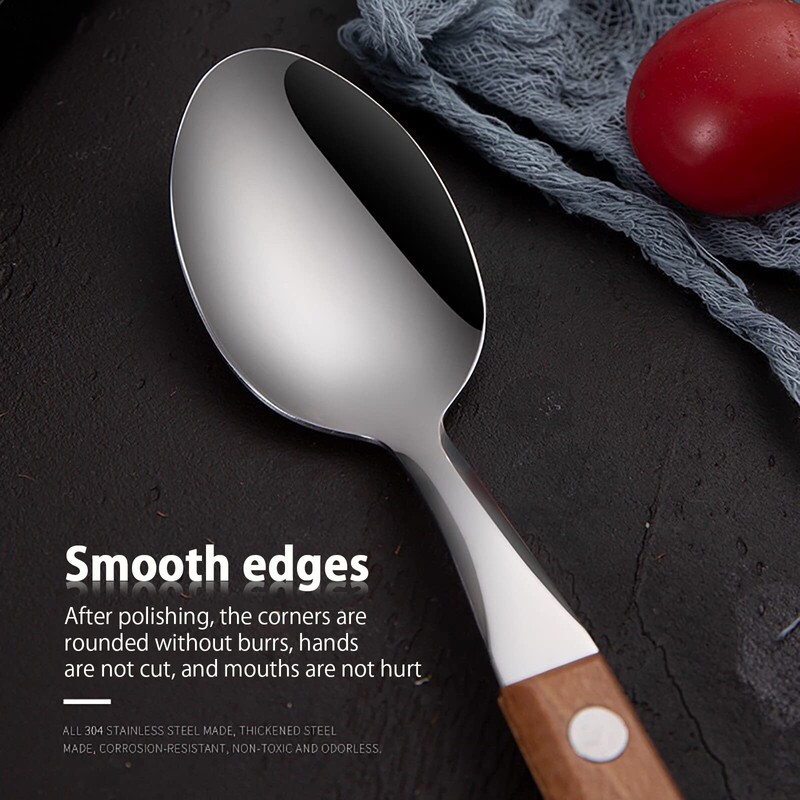 Cutlery Set with Wooden Handle, Shiny Stainless Steel Cutlery Including