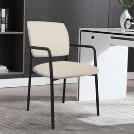 Buenanir Stretch Office Guest Chair Cover 2-Piece Split Protective Armchair Slipcover Jacquard Chair Cover with Arms for Office Reception School Church Guest, Set of 1, Large, Beige