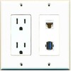 RiteAV [ 2 Gang ] 15 Amp Duplex Power Outlet USB 3.0 CAT6 Ethernet Coupler Wall Plate