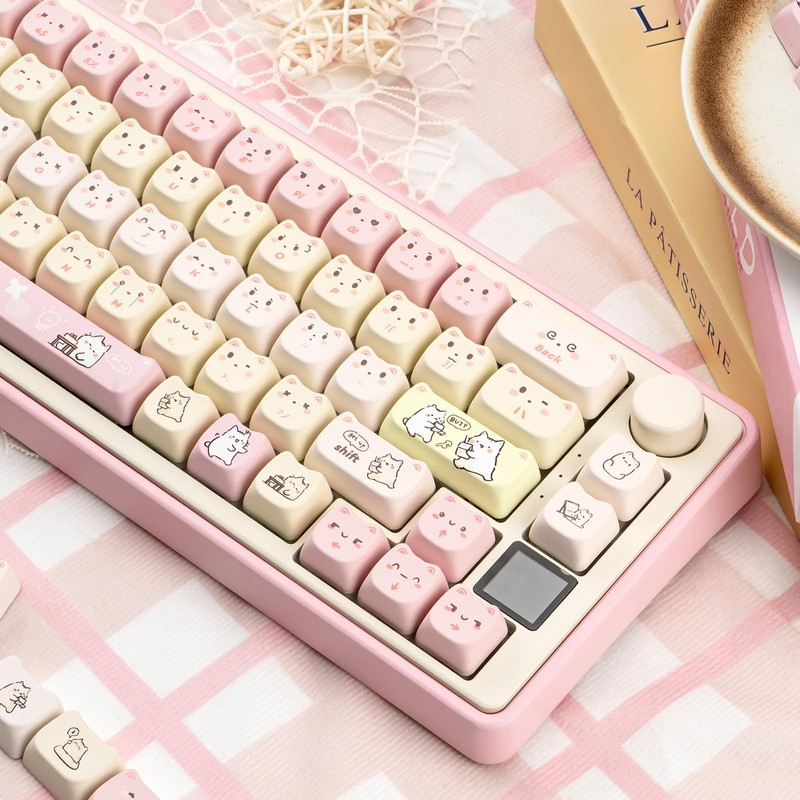 COOMICKEY Pink Keycaps 140 Keys Dye Sub Keycaps Mao Profile