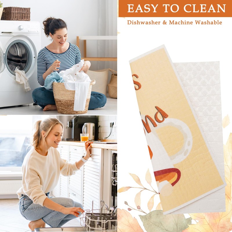 Whaline 6 Pcs Fall Thanksgiving Swedish Dishcloths Pumpkin Maple Leaf