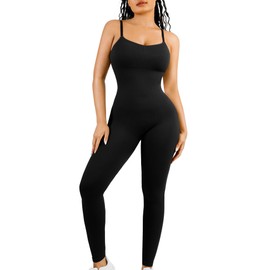 FeelinGirl One Piece Jumpsuits for Women Tummy Control Plus Size Ribbed Rompers Seamless Workout Yoga Jumpsuit