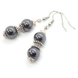 Ohrringe aus schwarzen Hämatitperlen und tibetischen Perlen
