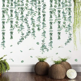 WOYINIS Hanging Vines Wall Stickers Green Plants Tropical Leaves Wall Decals Pearls of Vine Wall Decor Bedroom Living Room Sofa TV Background Home Decoration