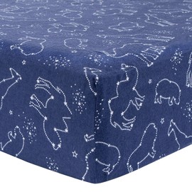 Starry Safari Fitted Crib Sheet - 100% Cotton; Navy, White; Fully Elasticized; 10-Inch Pockets; Fits Standard Crib Mattress 28 in x 52 in;