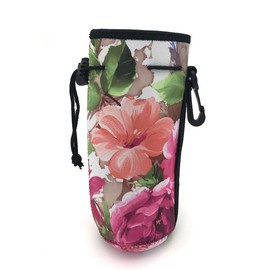 Wommty Neoprene 20Oz Insulated Water Drink Bottle Cooler Bottle Carrier Cover Sleeve Tote Bag with Carrying Handle and Plastic Backpack Hook for Climbing Cycling and Running Outdoor Activities (Peony)