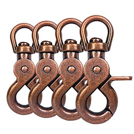 Ganzoo © Scissor carabiner hook with swivel joint / swivel head for dog leash/collar set of 4, die-cast zinc 61 mm length, also for paracord 550 / key pendant, colour: brown/copper
