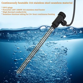 LASTINGCAPE 316 1000W Fully Submersible, Portable Electric bucket and Hot Tub immersion Water Heater with Temperature Control, GFCI Leakage Protection for Bathtubs, Buckets, Pool, Baptistries Pools