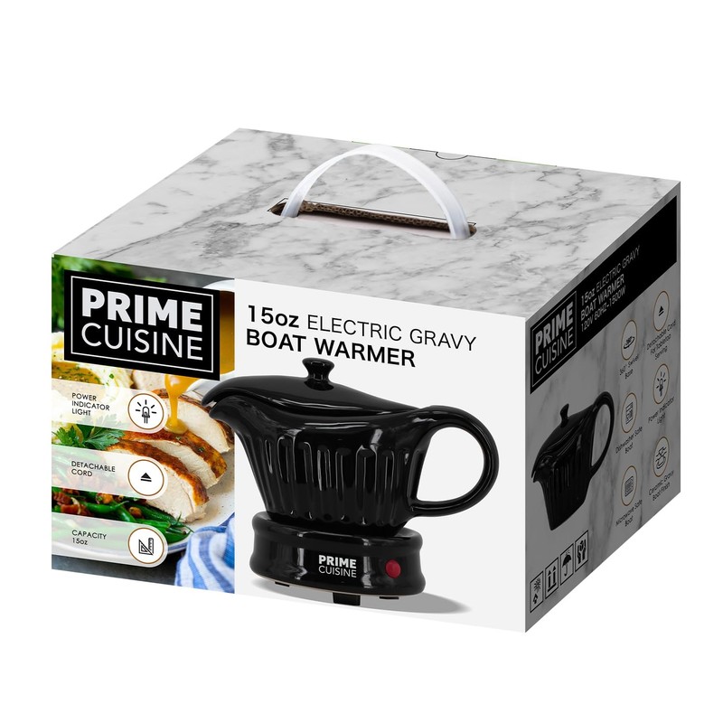 Prime Cuisine 17oz Electric Gravy Boat Warmer, Ceramic Gravy Boat