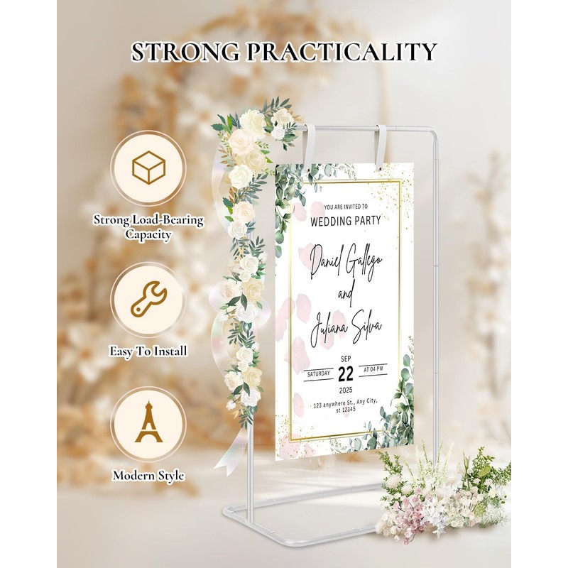 RARTOP Elegant White Wedding Easel Stand, Adjustable 30x20x68 in Welcome