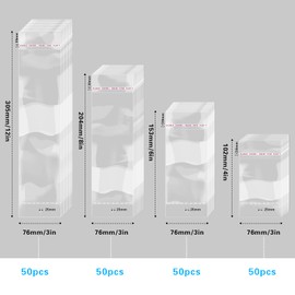 Zonon 4 Size Clear Hanging Bags, Resealable Bag, Self-Sealing Bag with Hang Hole for Packaging Necklaces, Earrings, Jewelry, 3 x 4 Inch, 3 x 6 Inch, 3 x 8 Inch, 3 x 12 Inch (200 Pieces)