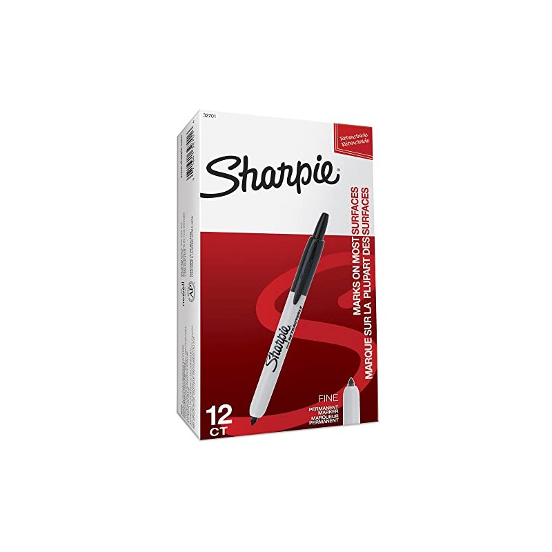 Sharpie 32707 Marcadores permanentes retráctiles, Fine Point, Negro, 12-Count
