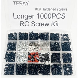 1000pcs Universal RC Screw Kit Screws Assortment Set, Hardware Fasteners for Traxxas Axial Redcat HPI Arrma SCX10 Losi 1/8 1/10 1/12 1/16 Scale RC Cars Trucks Crawler (1000pcs Longer RC Screws)