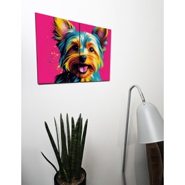 The Plum Penguin Yorkshire Terrier Pop Art Wall Decor - Twin A4 6mm MDF Wood Prints - Colourful Home Artwork Canvas Alternative 40 x 30cm