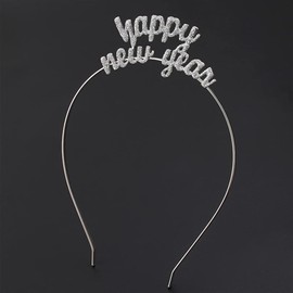 FRCOLOR Crystal Happy New Year Headband Sparkly Rhinestone New Year Tiara Hair Hoop Headdress Christmas Holiday Party Supplies Favors