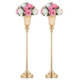 2 Pcs 30.5"/ 77.5cm Height Versatile Metal Wedding Centerpieces Vase, Metal Trumpet Vase, Road Lead for Wedding Party Dinner Centerpiece Event for Anniversary Ceremony Party