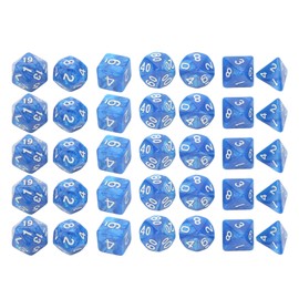 35Pcs Plastic Dice Kit Pearl Pattern White Numbers Polyhedral Dices for Game Desktop Education Blue
