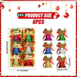 Christmas Jingle Bells, 6 Pcs Christmas Bell Ornaments Christmas Tree Hanging Decoration Christmas Bell Decoration Pendants Christmas Hanging Bells for Christmas Tree DIY Craft Party Decoration