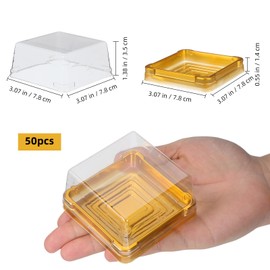NIYANGLE 50 Pcs 3 Inch Mini Cake Box, Clear Plastic Cupcake Box with Lids Single Square Dessert Container Mooncake Packing Box for Individual Muffins Cookies Chocolate Wedding Party Christmas