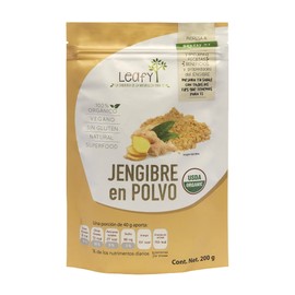Jengibre Orgánico en Polvo 200 g, Leafy | Superfood | Vegano | 100% Jengibre | Sin Rellenos | Antiflamatorio Natural | Digestivo Natural | Antiseptico Natural | Fuente de Fibra | Organic Ginger Powder| Certificación USDA.