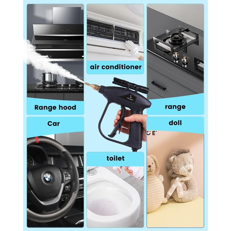 FoundGo 1700W Tankless Handheld Steam Cleaner with 7 Brushes 20s