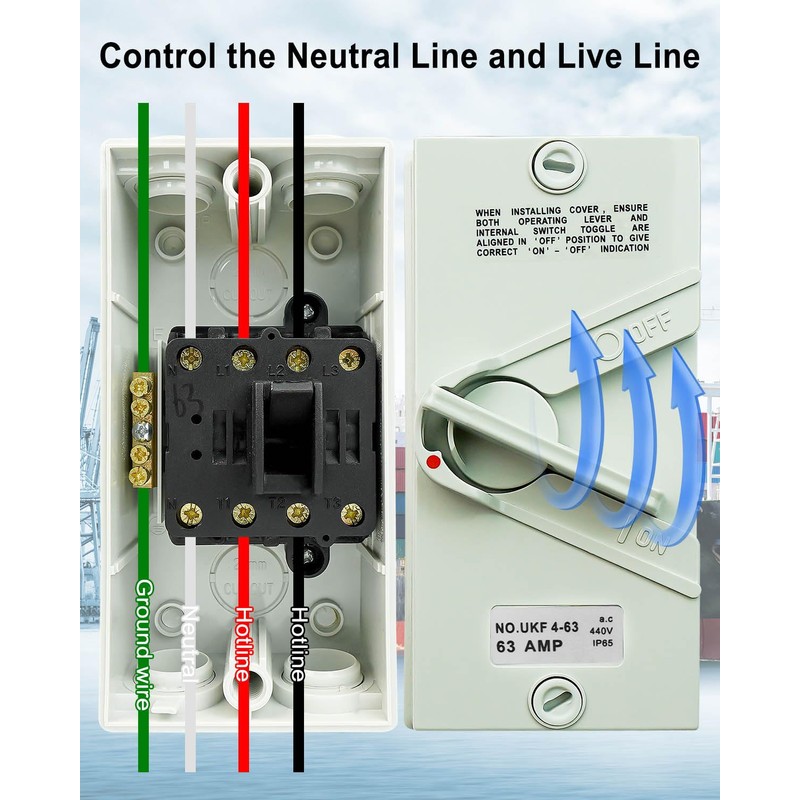 Enclosed Motor Disconnect Switch 63A 440V 4 Pole, IP65 Waterproof