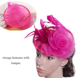 Women Feather Fascinator Hat Vintage Flower Hairpin Victoria Party Headpiece Elegant Bride Wedding Cocktail Church Headwear