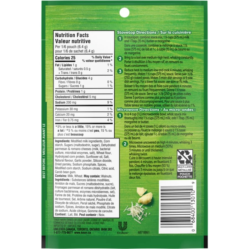 Unilever Canada Knorr Pasta Sauce Mix, Alfredo, 37g/1.3oz {Imported from