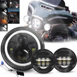 Bricologht 7" LED Headlight &Passing Lights For Harley-Davidson Electra Glide Ultra Classic
