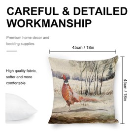 Icotoibabie 18 x 18 Pillow Covers Pheasant Pheasant Walking in The Forest Linen Square Invisible Zipper Minimalism Boho Farmhouse Cushion Cover for Sofa Car Couch Office Chair