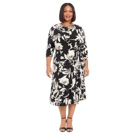 London Times Women's Keyhole Jewel Neck Side TIE FIT and Flare, Black/Cream