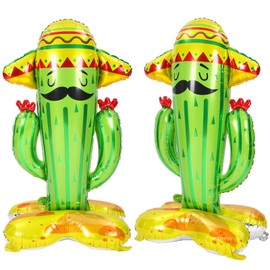Hungdao 2 Pack Inflatable 50" Cactus Toy Mexican Fiesta Themed Party Decorations, Cinco De Mayo Prop, Wearing Sombreros Cactus Decor for Mexican Taco Party Hawaiian Themed Party Supplies