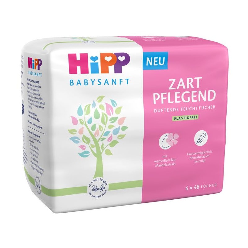 HiPP Babysanft Wet Wipes, Soft Nourishing, 4 x 48 Pieces