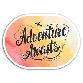 2 x 10cm Adventure Awaits Vinyl Stickers - Travel Sticker Laptop Luggage #17752 (10cm Wide)